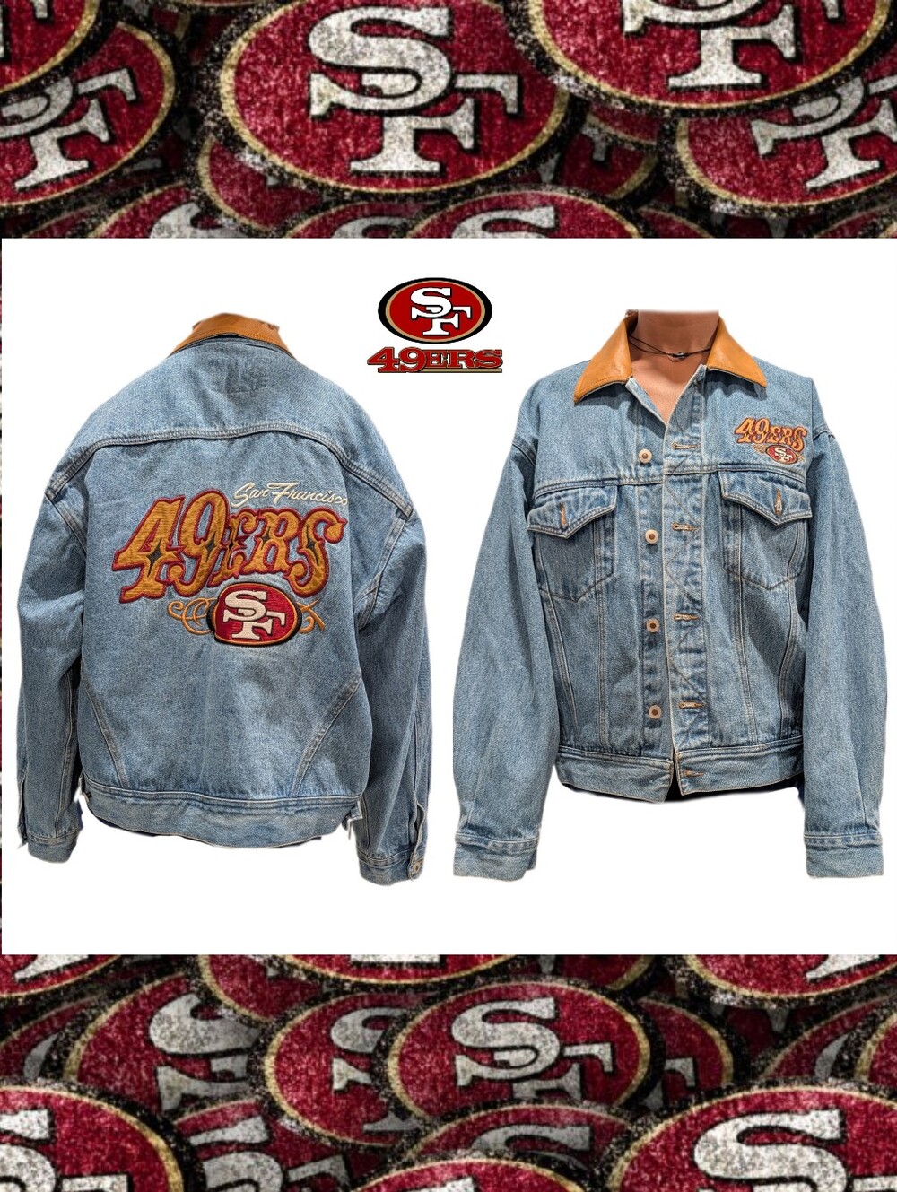 Y2K Vintage NFL Pro Elite San Francisco 49ers Denim Jean Jacket 1990 EMBROIDERED